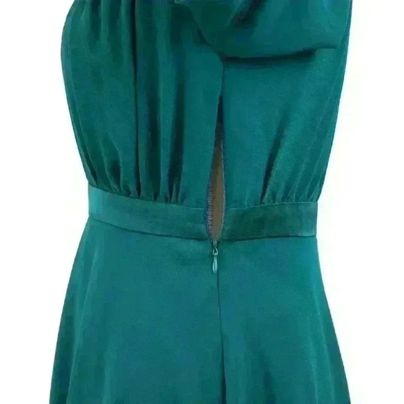 Modcloth Green Pleated Button Front A-Line Chiffon Knee Length Dress Size Small - Picture 3 of 8